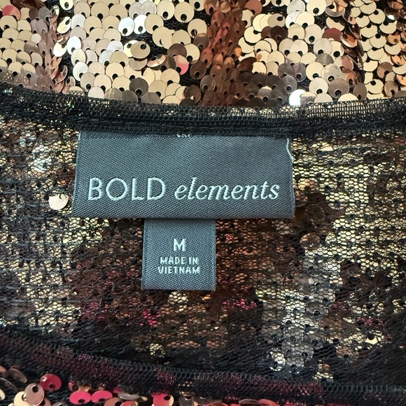 Bold Elements | Gold Sequin 3/4 Bell Sleeve Top | Size M - Picture 4 of 4